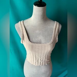 Offline by Aerie Women's Cream Ribbed Tank Top w/Ruffle Trim Women’s size Small